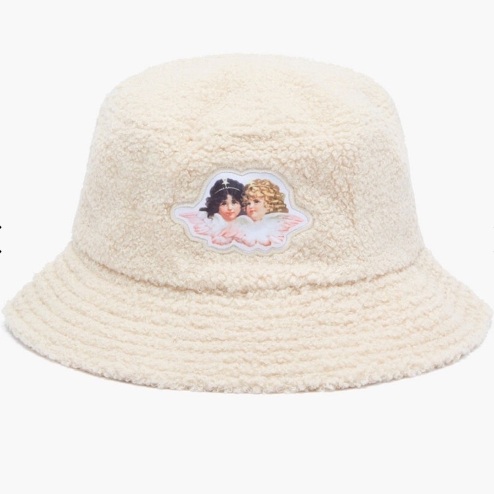 FIORUCCI Angels Sherpa Shearling Teddy Faux Fur Bucket Cream Hat